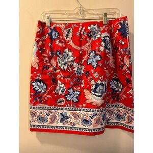 Talbots Mini Skirt Women's Size 8 Red Floral Print Side Zipper High-Rise